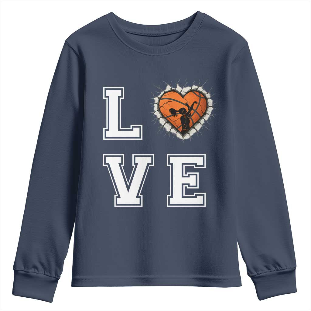 Love Basketball Youth Sweatshirt Cracked Ball Graphic For Sport Lover - Wonder Print Shop