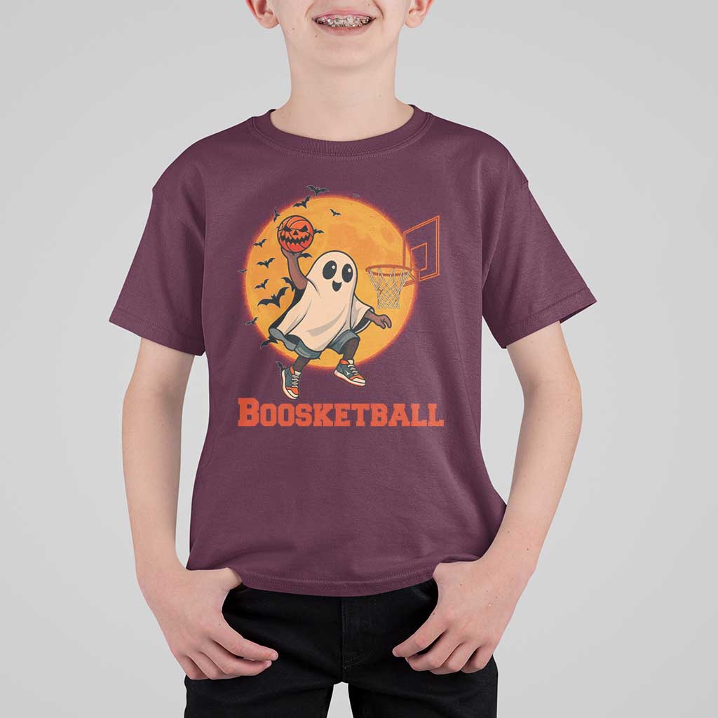 Funny Black Ghost Halloween Basketball T Shirt For Kid Boosketball Dunk Gift - Wonder Print Shop