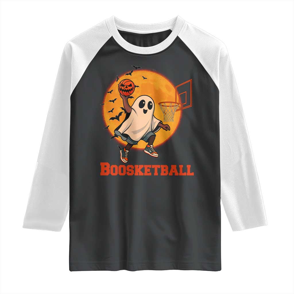 Funny Black Ghost Halloween Basketball Raglan Shirt Boosketball Dunk Gift - Wonder Print Shop