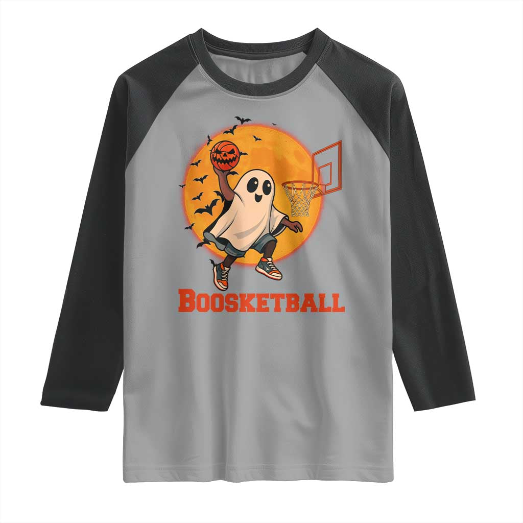 Funny Black Ghost Halloween Basketball Raglan Shirt Boosketball Dunk Gift - Wonder Print Shop
