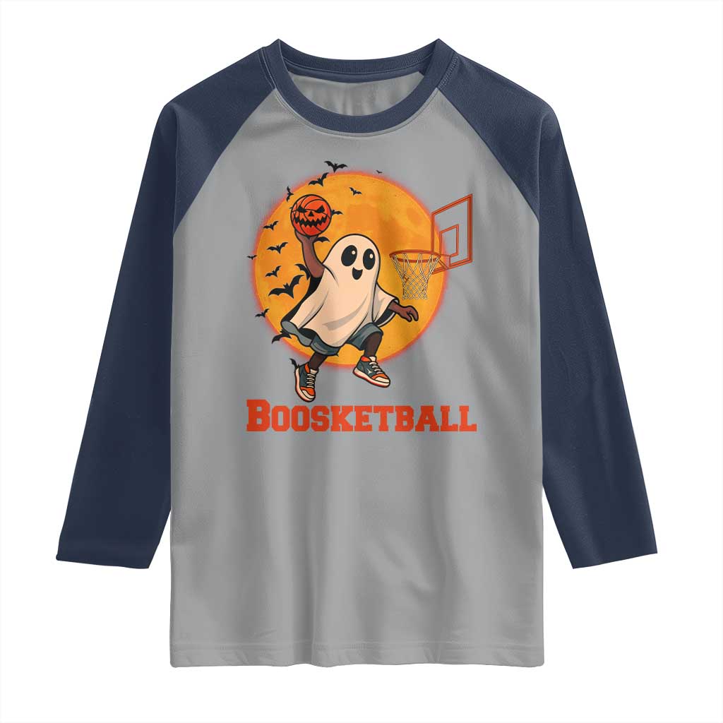 Funny Black Ghost Halloween Basketball Raglan Shirt Boosketball Dunk Gift - Wonder Print Shop