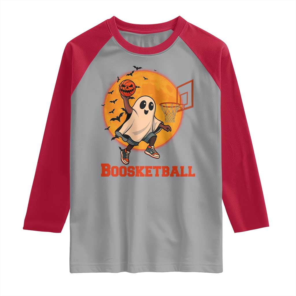 Funny Black Ghost Halloween Basketball Raglan Shirt Boosketball Dunk Gift - Wonder Print Shop