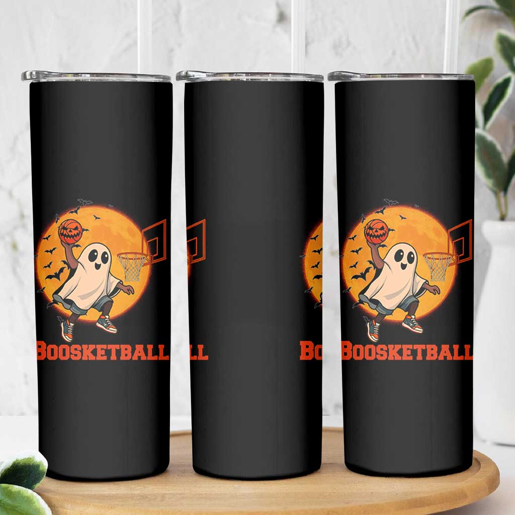 Funny Black Ghost Halloween Basketball Skinny Tumbler Boosketball Dunk Gift