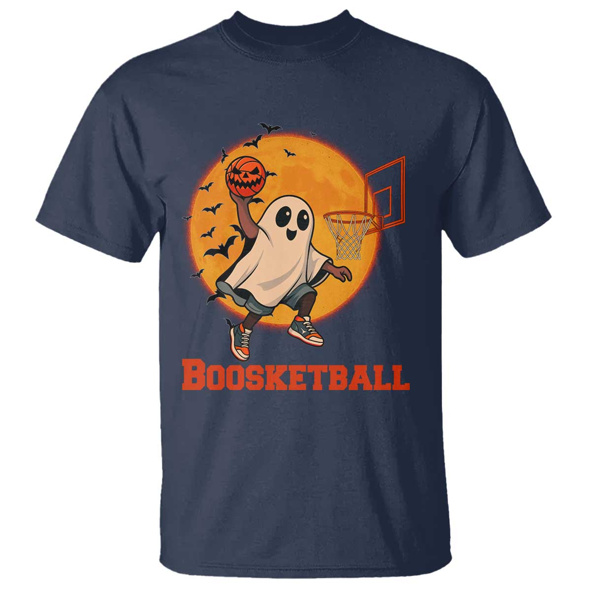Funny Black Ghost Halloween Basketball T Shirt Boosketball Dunk Gift - Wonder Print Shop
