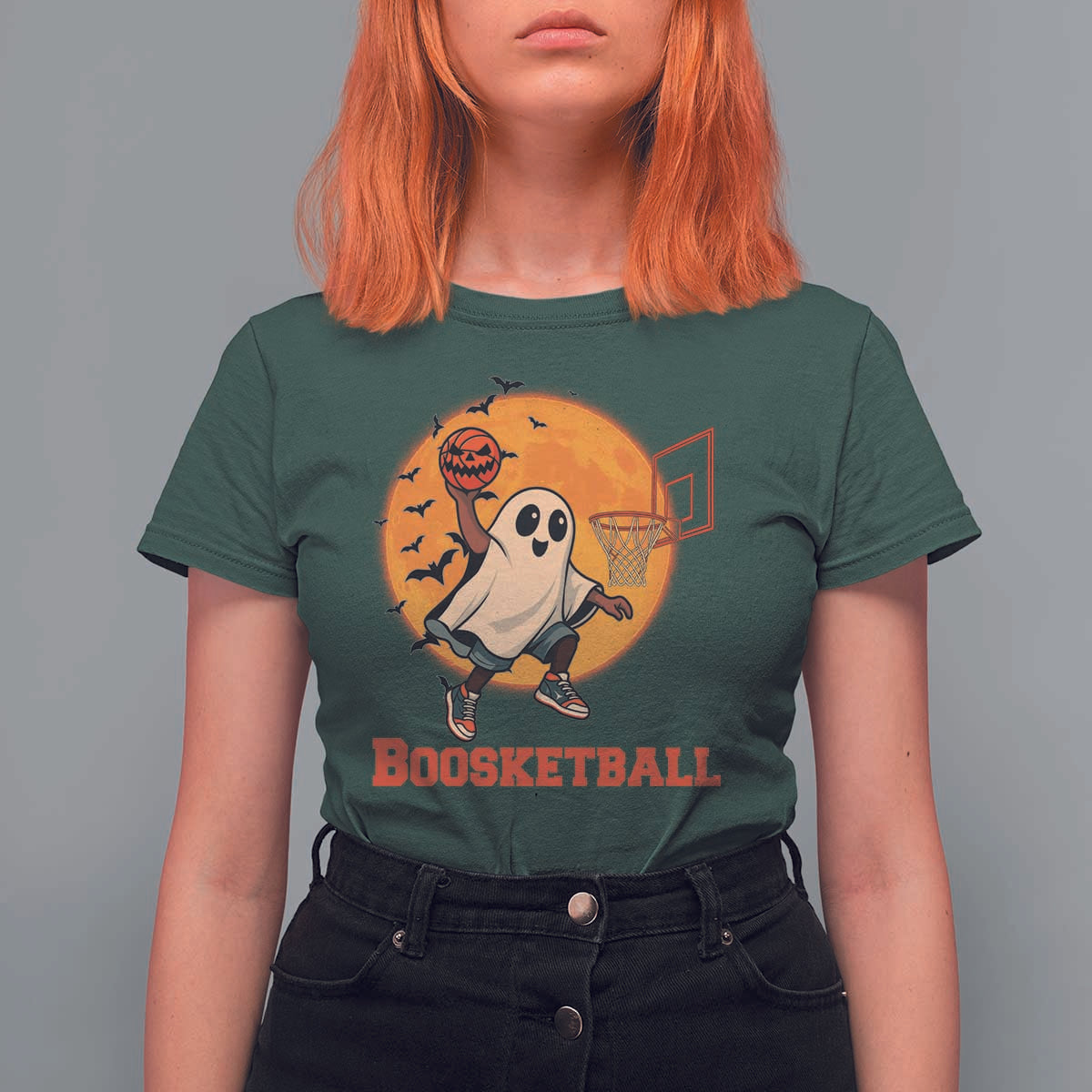 Funny Black Ghost Halloween Basketball T Shirt For Women Boosketball Dunk Gift - Wonder Print Shop