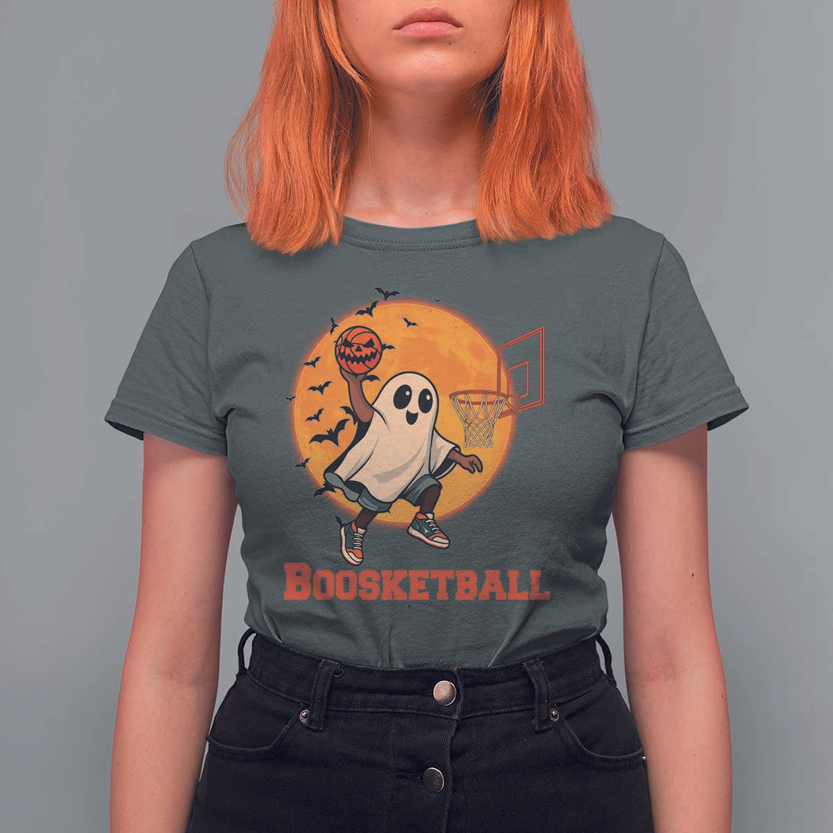 Funny Black Ghost Halloween Basketball T Shirt For Women Boosketball Dunk Gift - Wonder Print Shop