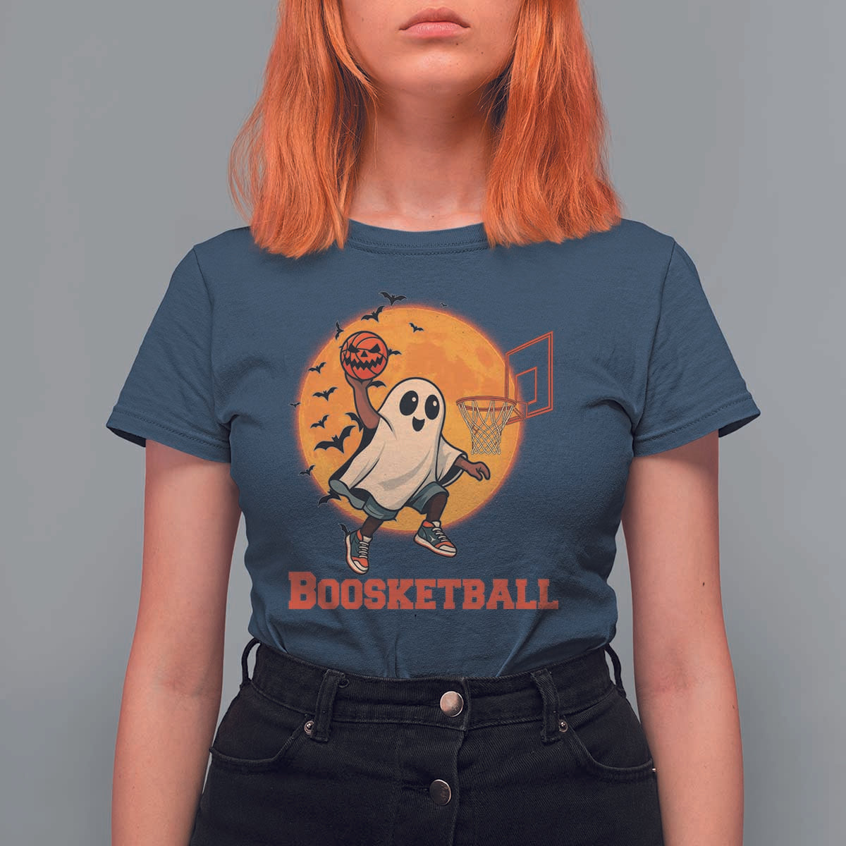 Funny Black Ghost Halloween Basketball T Shirt For Women Boosketball Dunk Gift - Wonder Print Shop