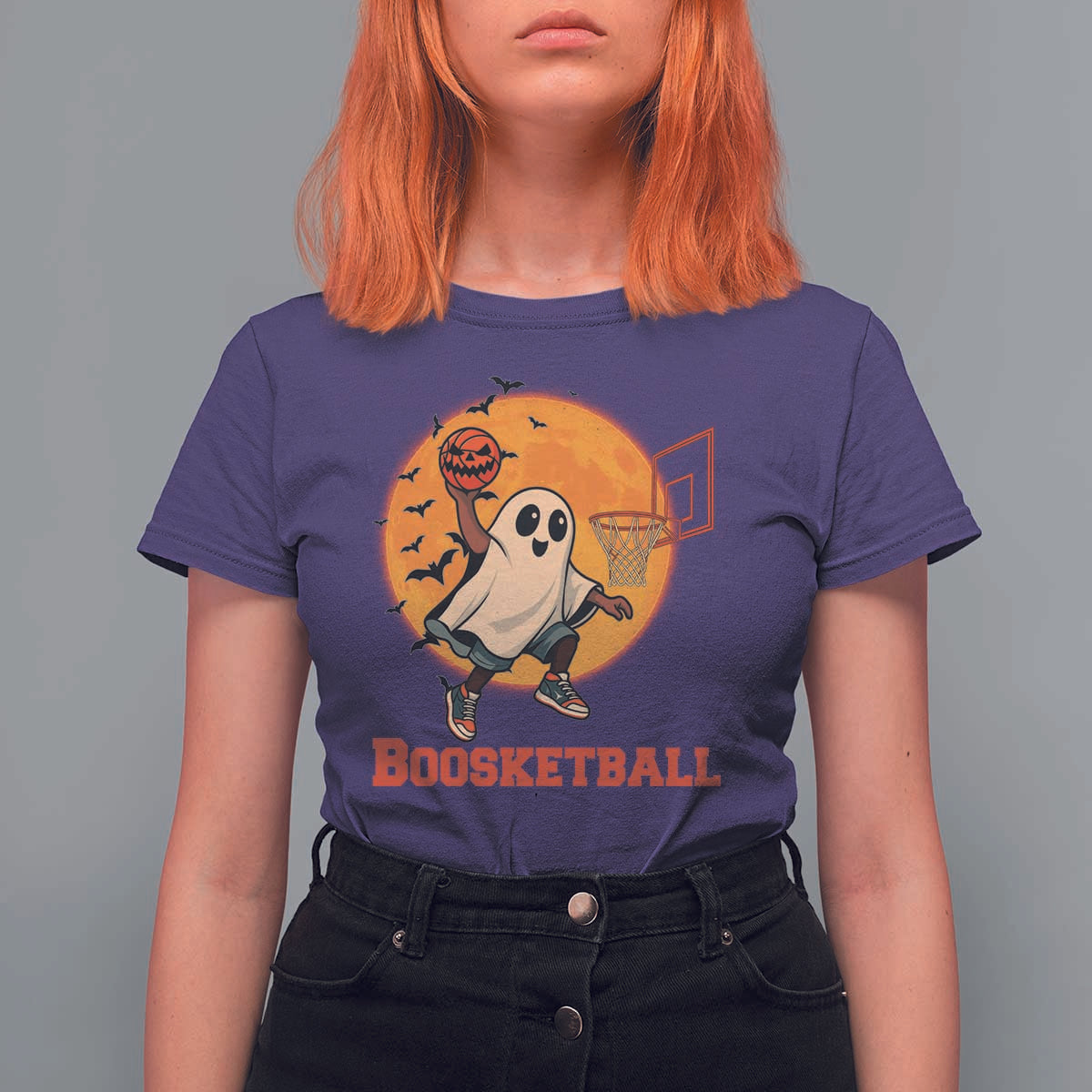 Funny Black Ghost Halloween Basketball T Shirt For Women Boosketball Dunk Gift - Wonder Print Shop