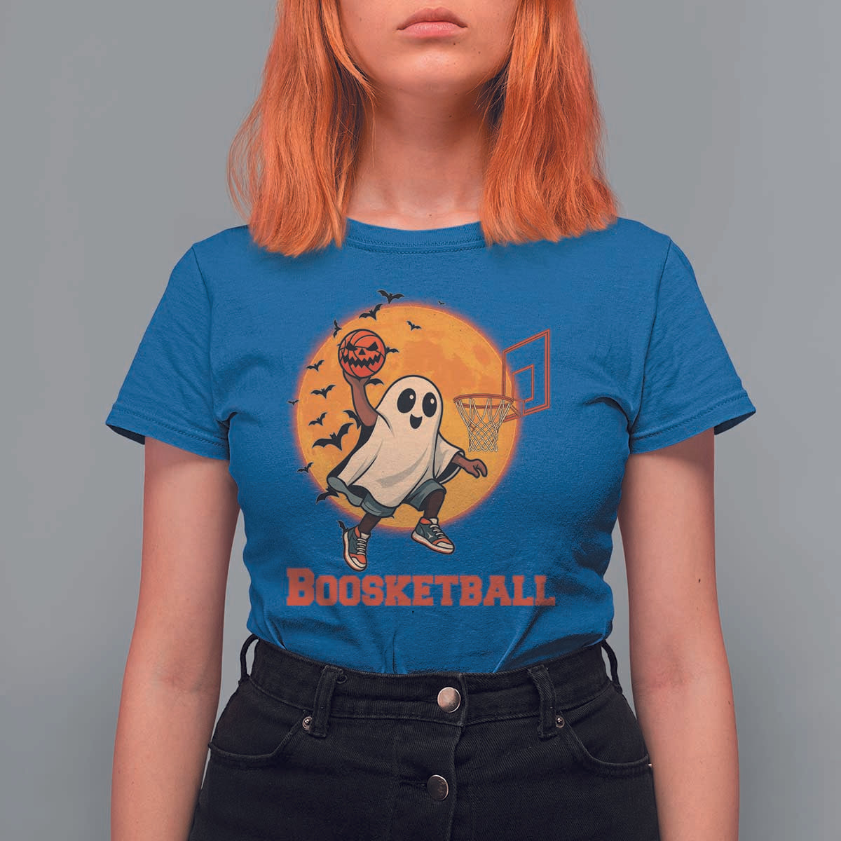 Funny Black Ghost Halloween Basketball T Shirt For Women Boosketball Dunk Gift - Wonder Print Shop