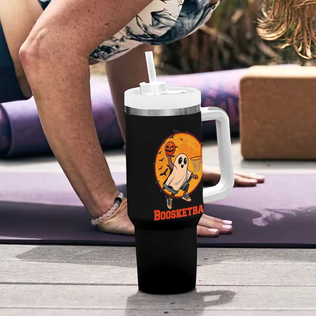 Funny Black Ghost Halloween Basketball Tumbler With Handle Boosketball Dunk Gift