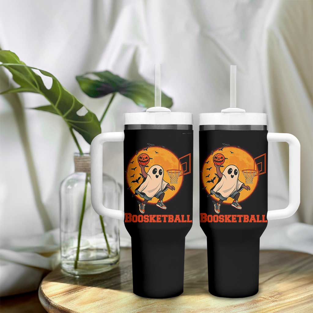 Funny Black Ghost Halloween Basketball Tumbler With Handle Boosketball Dunk Gift