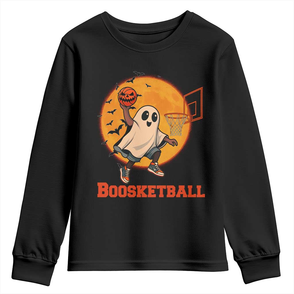 Funny Black Ghost Halloween Basketball Youth Sweatshirt Boosketball Dunk Gift - Wonder Print Shop