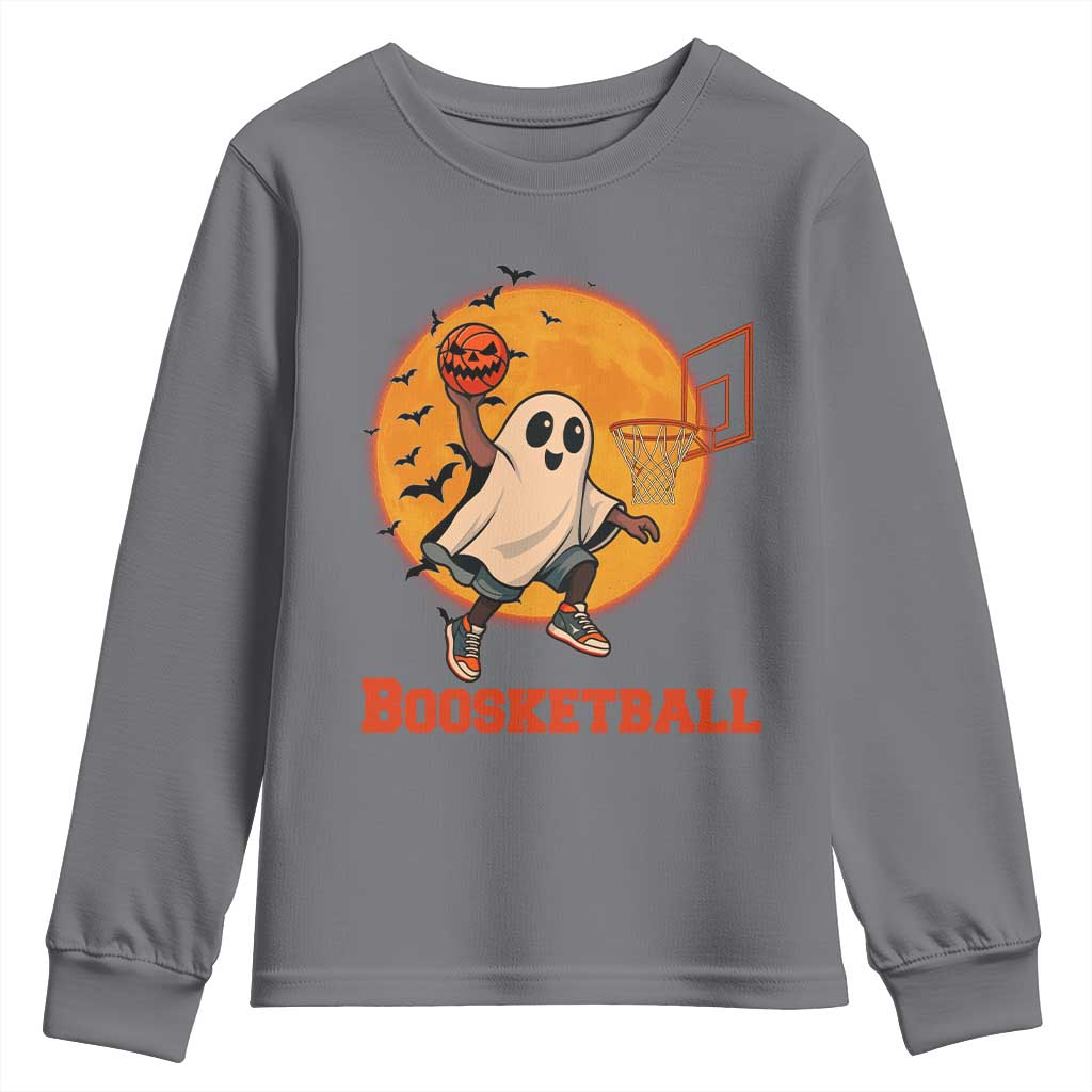Funny Black Ghost Halloween Basketball Youth Sweatshirt Boosketball Dunk Gift - Wonder Print Shop