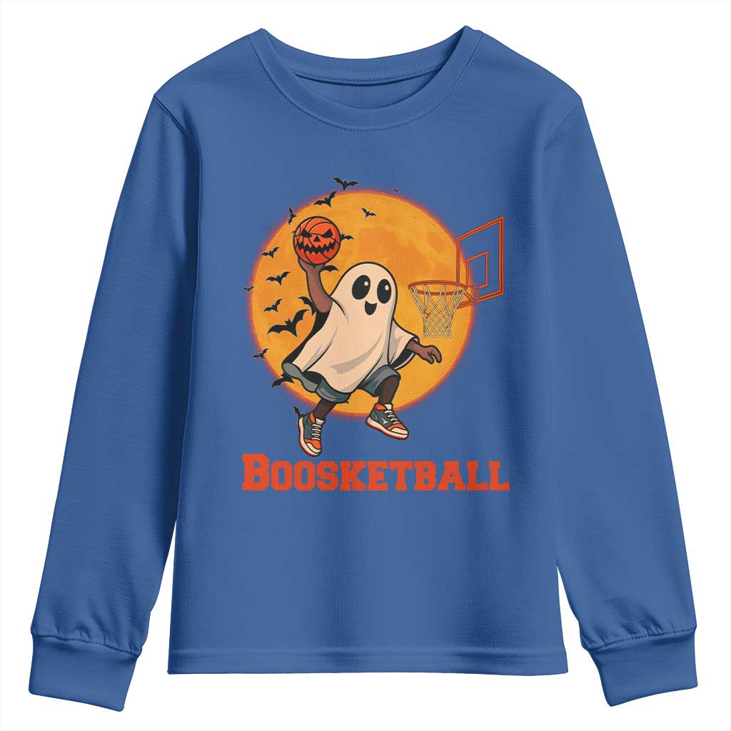 Funny Black Ghost Halloween Basketball Youth Sweatshirt Boosketball Dunk Gift - Wonder Print Shop