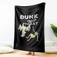 Halloween Dunk Or Treat Throw Blanket Funny Skeleton And Ghost Playing Basketball - Wonder Print Shop