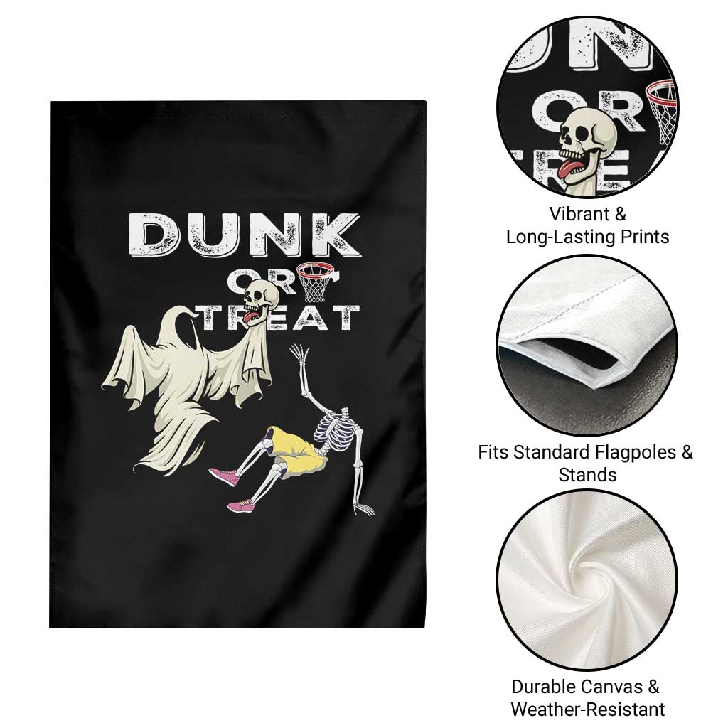 Halloween Dunk Or Treat Garden Flag Funny Skeleton And Ghost Playing Basketball - Wonder Print Shop