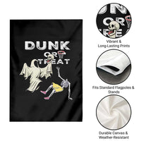 Halloween Dunk Or Treat Garden Flag Funny Skeleton And Ghost Playing Basketball - Wonder Print Shop