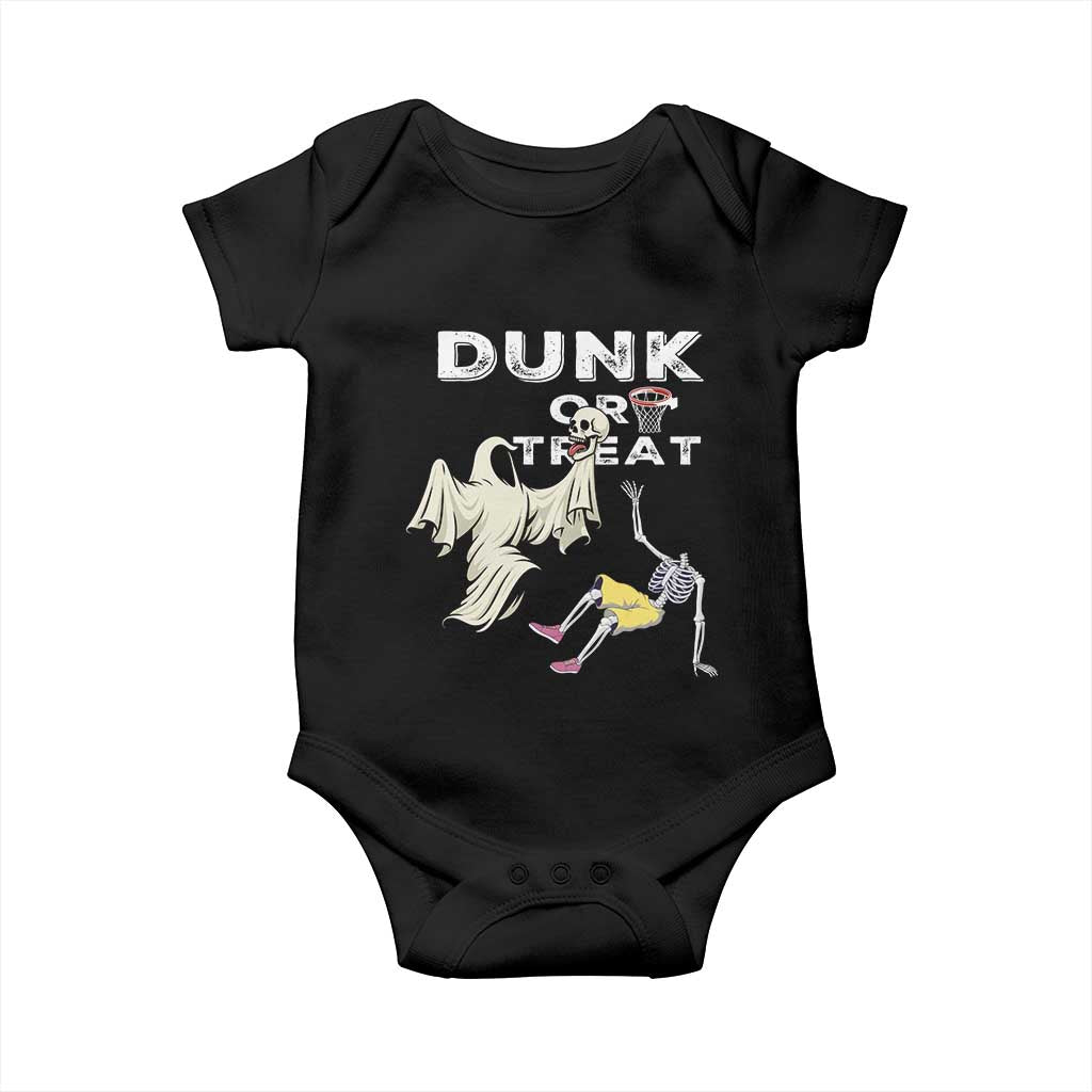 Halloween Dunk Or Treat Baby Onesie Funny Skeleton And Ghost Playing Basketball - Wonder Print Shop