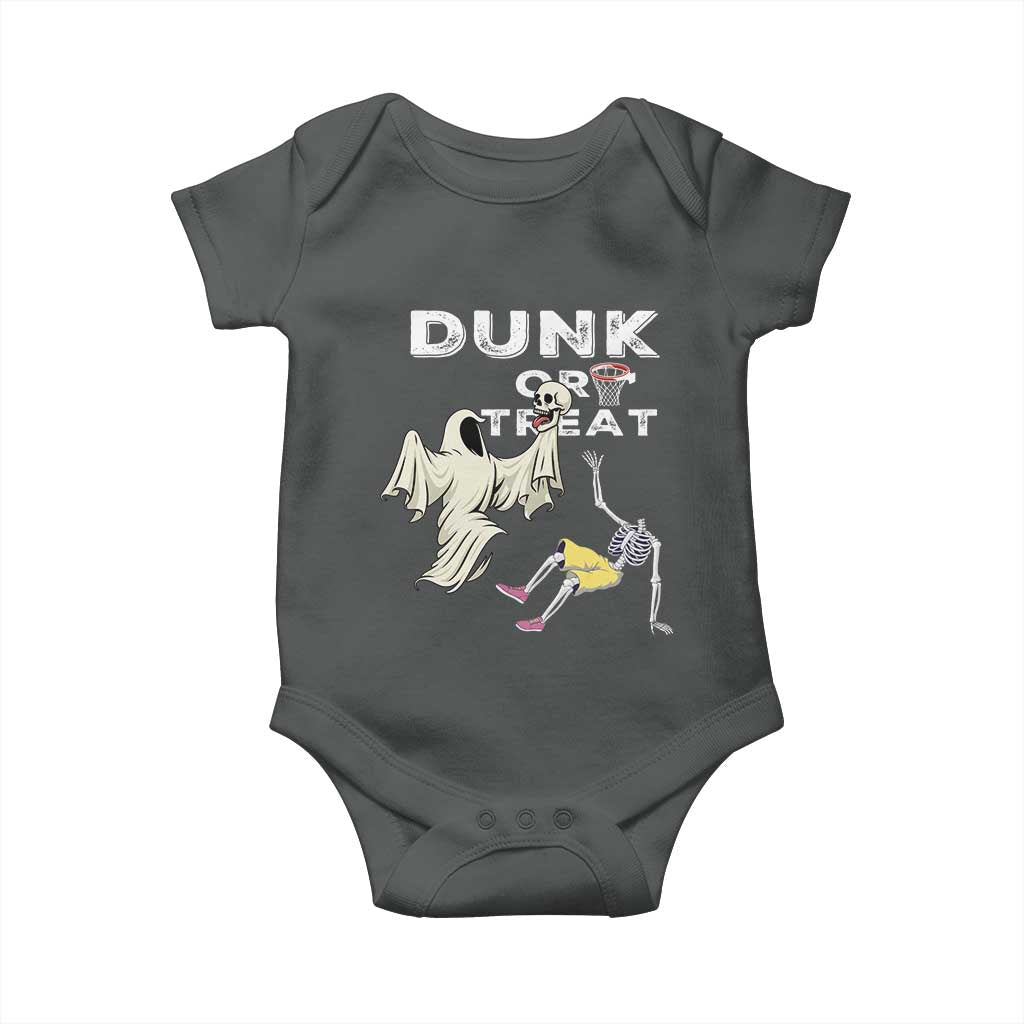 Halloween Dunk Or Treat Baby Onesie Funny Skeleton And Ghost Playing Basketball - Wonder Print Shop
