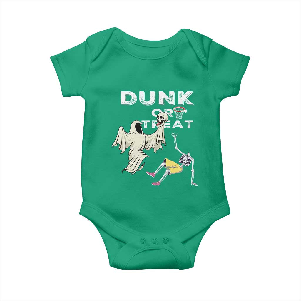 Halloween Dunk Or Treat Baby Onesie Funny Skeleton And Ghost Playing Basketball - Wonder Print Shop