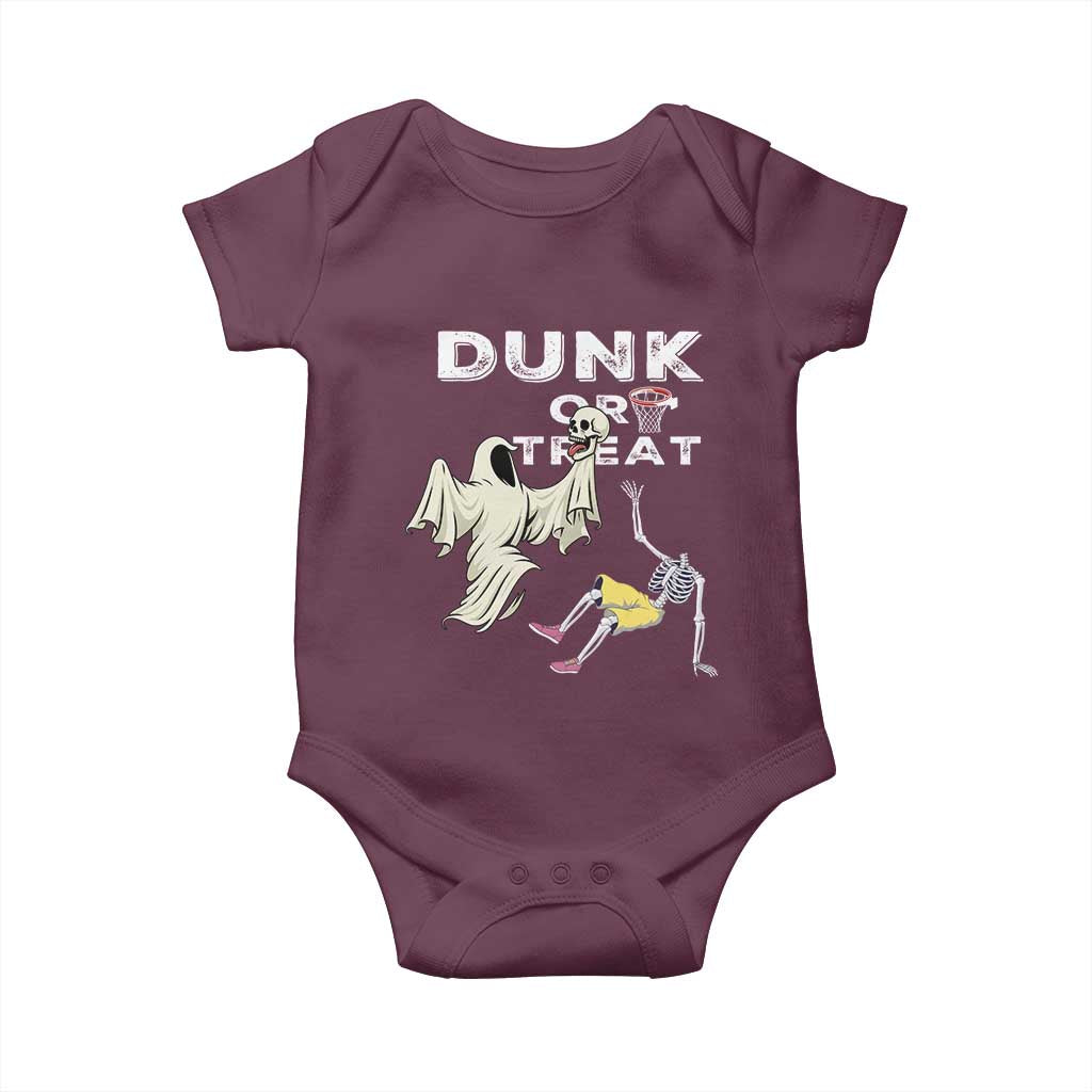 Halloween Dunk Or Treat Baby Onesie Funny Skeleton And Ghost Playing Basketball - Wonder Print Shop
