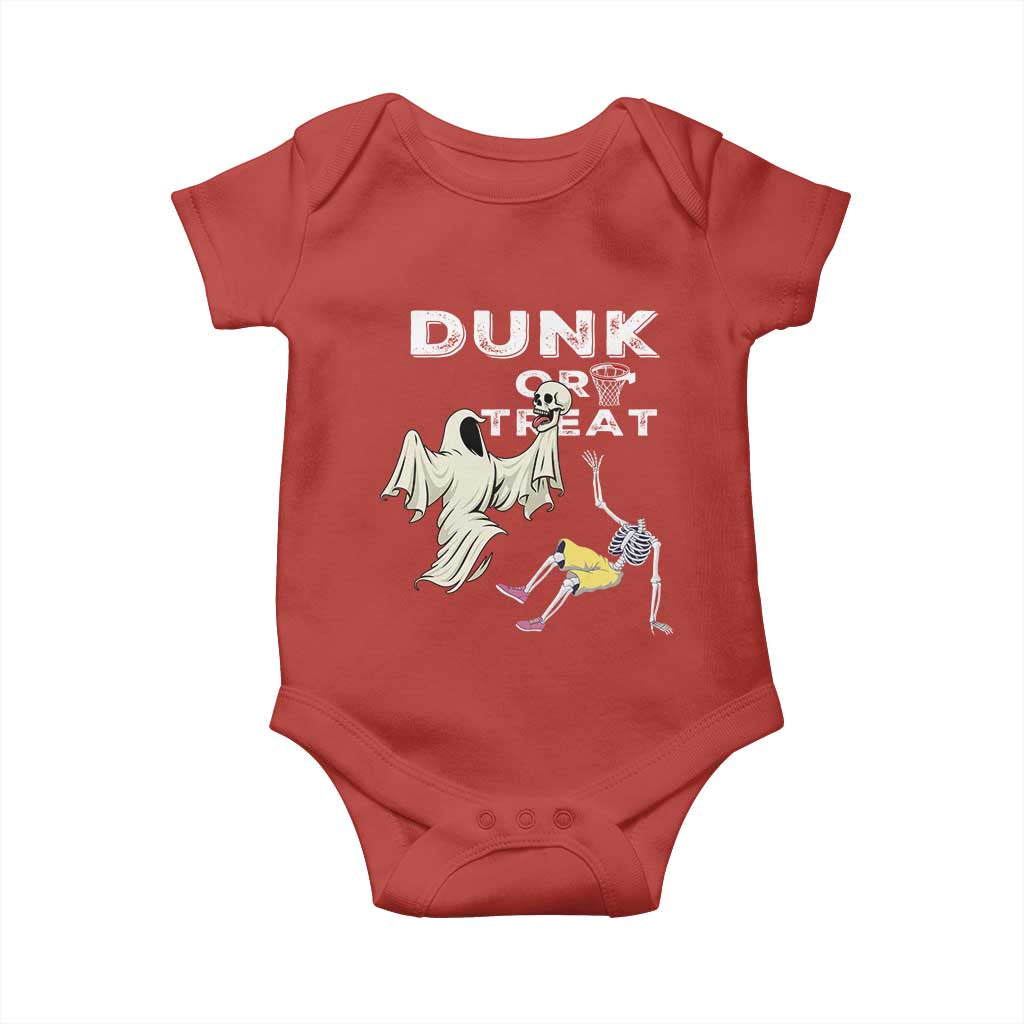 Halloween Dunk Or Treat Baby Onesie Funny Skeleton And Ghost Playing Basketball - Wonder Print Shop
