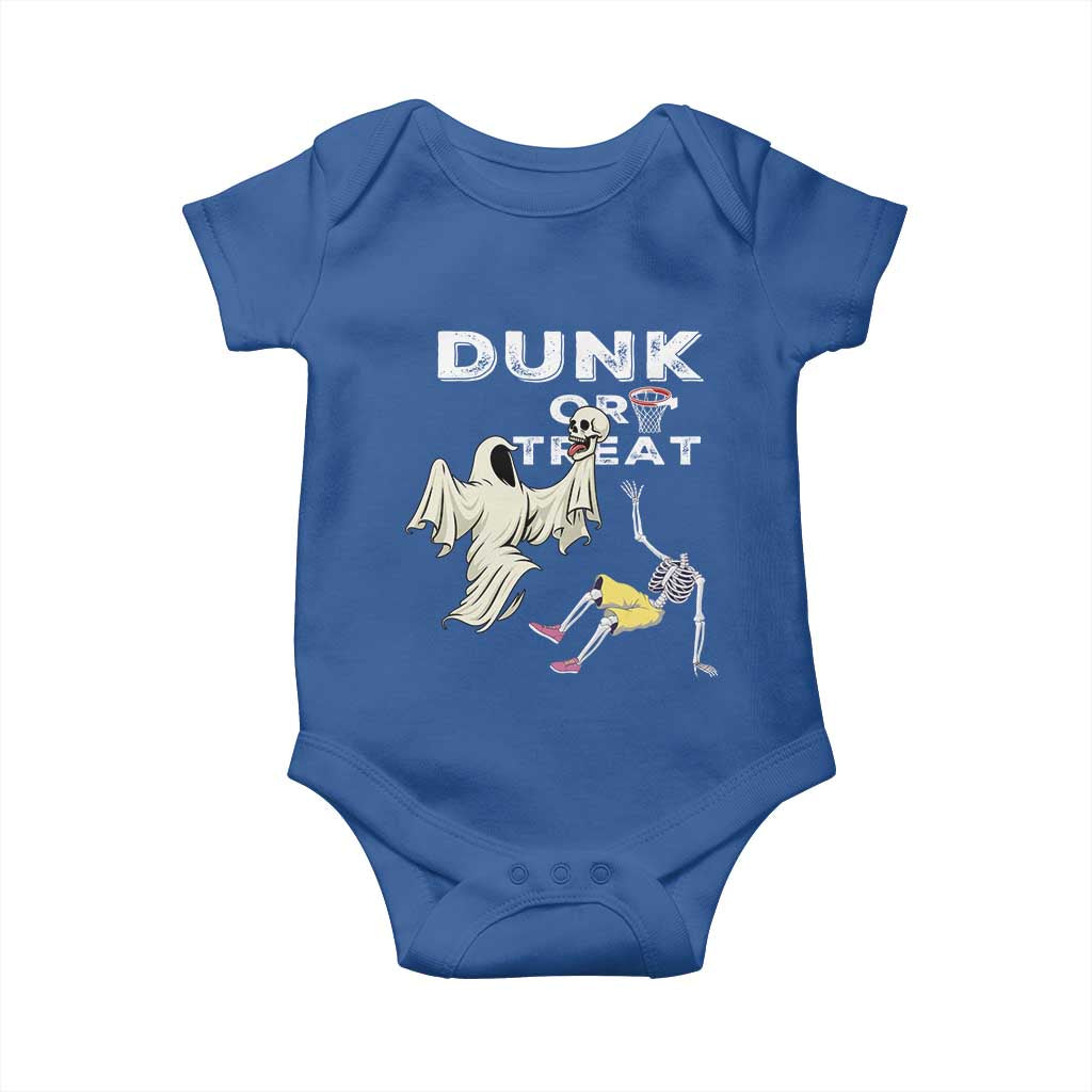 Halloween Dunk Or Treat Baby Onesie Funny Skeleton And Ghost Playing Basketball - Wonder Print Shop