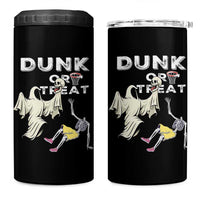 Halloween Dunk Or Treat 4 in 1 Can Cooler Tumbler Funny Skeleton And Ghost Playing Basketball