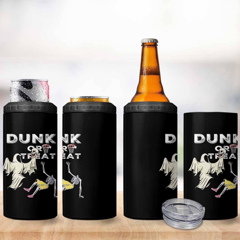 Halloween Dunk Or Treat 4 in 1 Can Cooler Tumbler Funny Skeleton And Ghost Playing Basketball