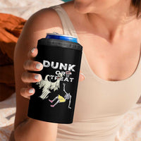 Halloween Dunk Or Treat 4 in 1 Can Cooler Tumbler Funny Skeleton And Ghost Playing Basketball