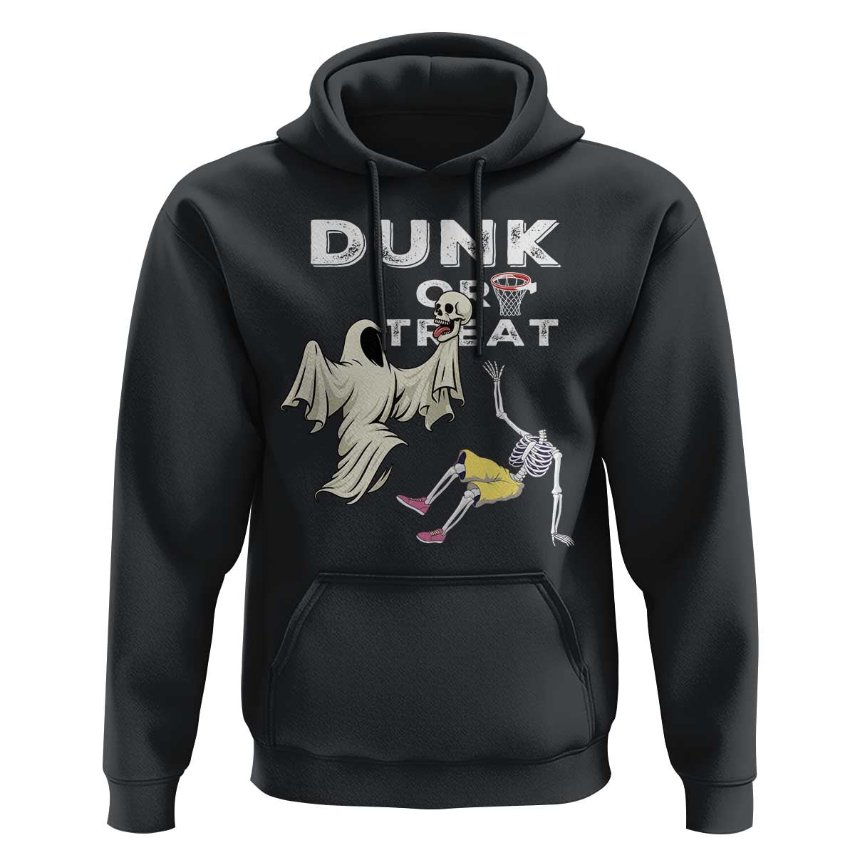 Halloween Dunk Or Treat Hoodie Funny Skeleton And Ghost Playing Basketball - Wonder Print Shop