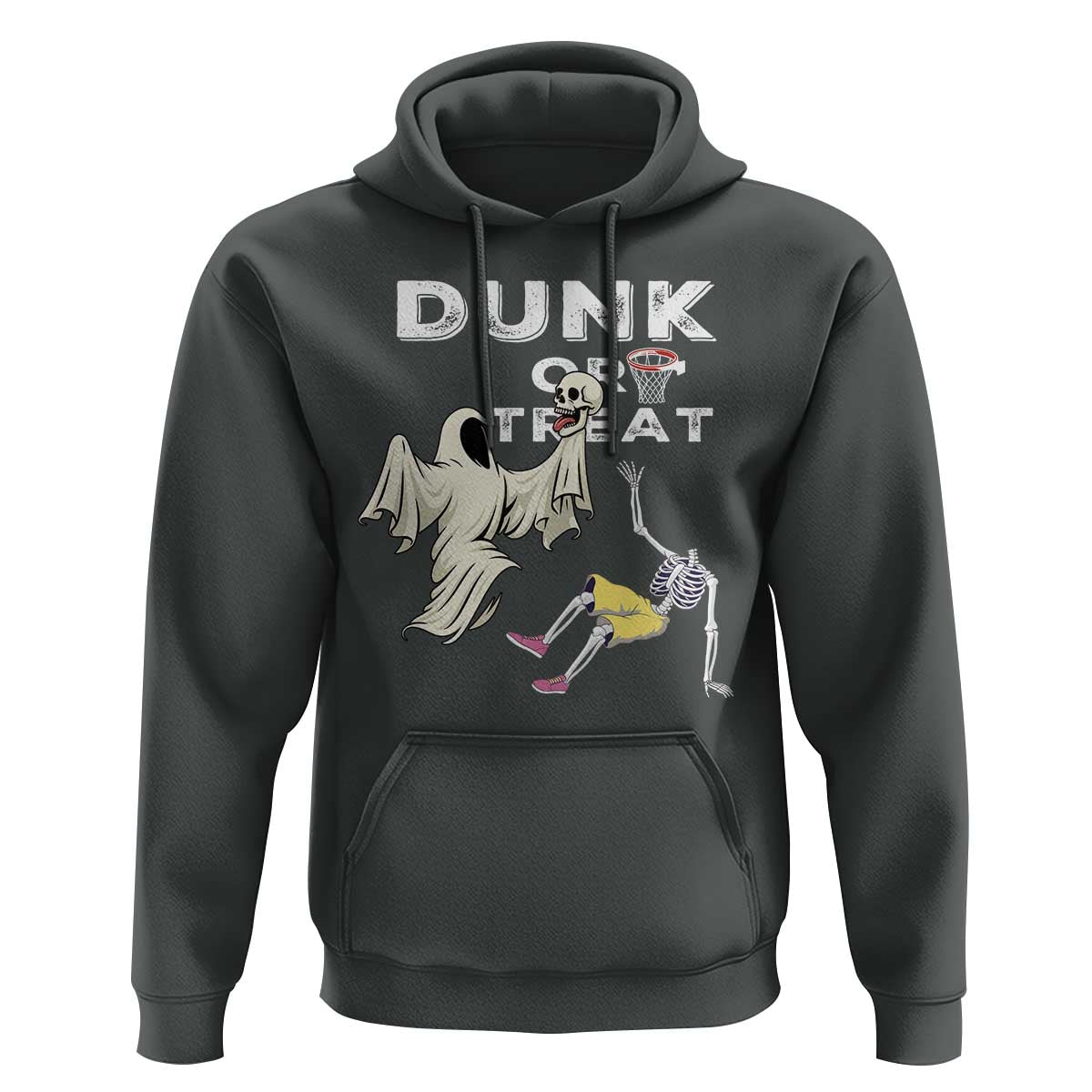 Halloween Dunk Or Treat Hoodie Funny Skeleton And Ghost Playing Basketball - Wonder Print Shop