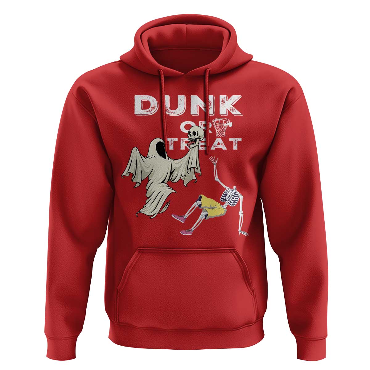 Halloween Dunk Or Treat Hoodie Funny Skeleton And Ghost Playing Basketball - Wonder Print Shop