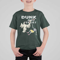 Halloween Dunk Or Treat T Shirt For Kid Funny Skeleton And Ghost Playing Basketball - Wonder Print Shop