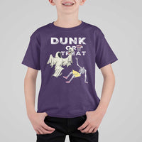 Halloween Dunk Or Treat T Shirt For Kid Funny Skeleton And Ghost Playing Basketball - Wonder Print Shop