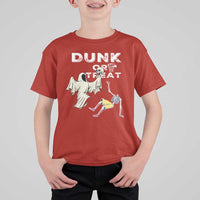 Halloween Dunk Or Treat T Shirt For Kid Funny Skeleton And Ghost Playing Basketball - Wonder Print Shop