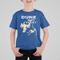 Halloween Dunk Or Treat T Shirt For Kid Funny Skeleton And Ghost Playing Basketball - Wonder Print Shop