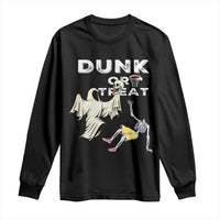 Halloween Dunk Or Treat Long Sleeve Shirt Funny Skeleton And Ghost Playing Basketball - Wonder Print Shop