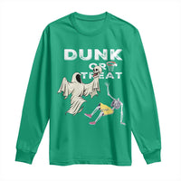 Halloween Dunk Or Treat Long Sleeve Shirt Funny Skeleton And Ghost Playing Basketball - Wonder Print Shop