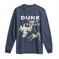 Halloween Dunk Or Treat Long Sleeve Shirt Funny Skeleton And Ghost Playing Basketball - Wonder Print Shop