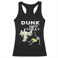 Halloween Dunk Or Treat Racerback Tank Top Funny Skeleton And Ghost Playing Basketball - Wonder Print Shop