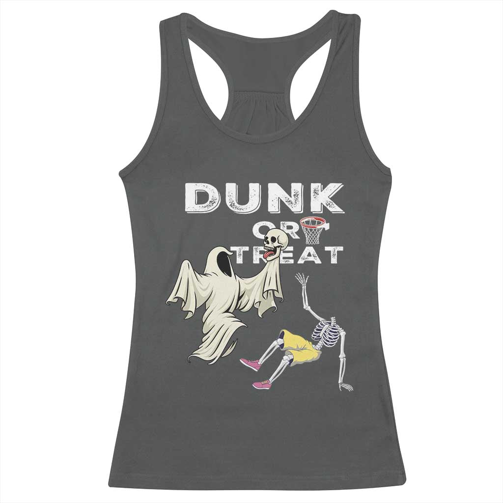 Halloween Dunk Or Treat Racerback Tank Top Funny Skeleton And Ghost Playing Basketball - Wonder Print Shop