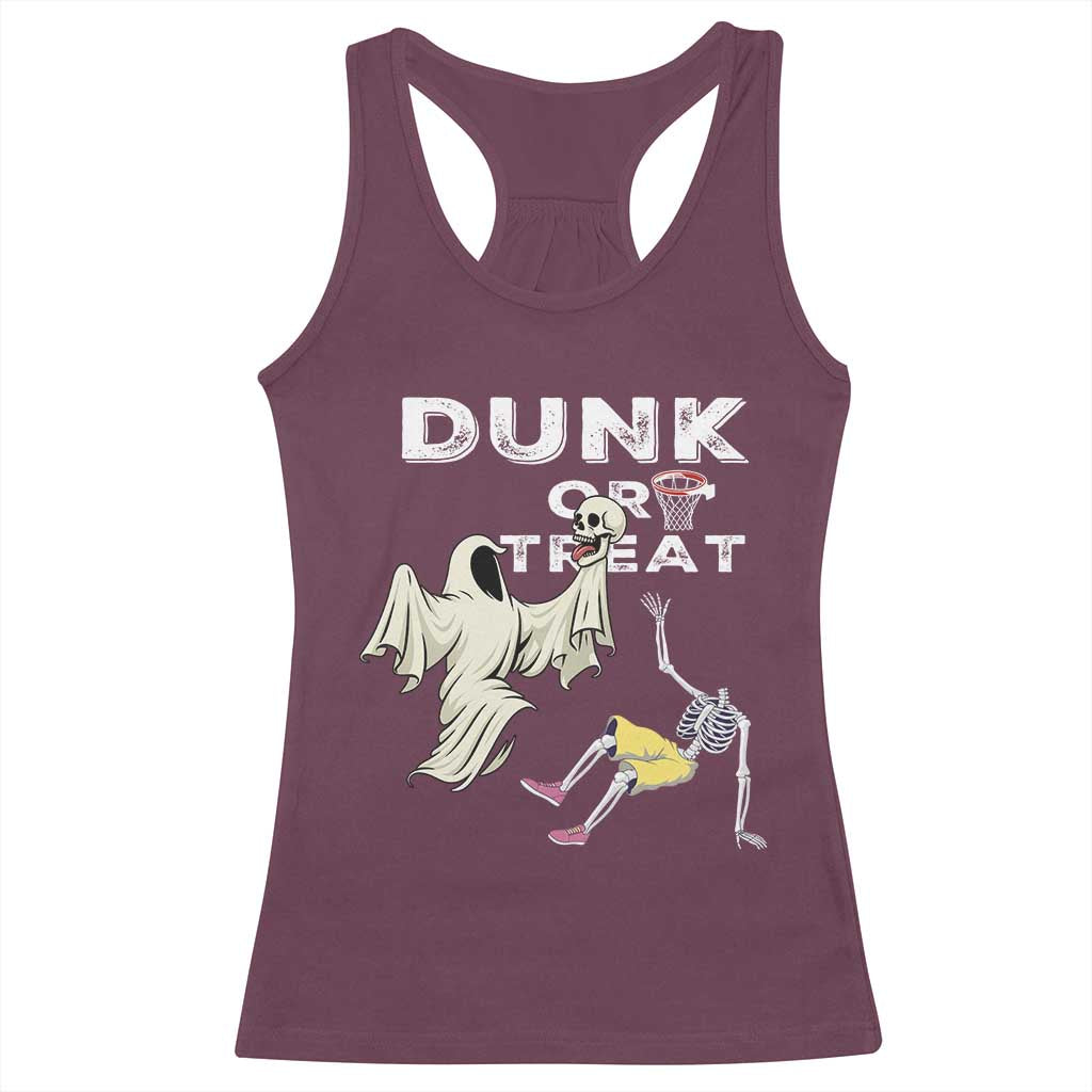 Halloween Dunk Or Treat Racerback Tank Top Funny Skeleton And Ghost Playing Basketball - Wonder Print Shop