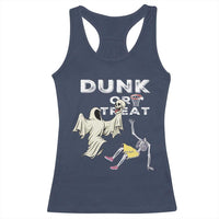 Halloween Dunk Or Treat Racerback Tank Top Funny Skeleton And Ghost Playing Basketball - Wonder Print Shop