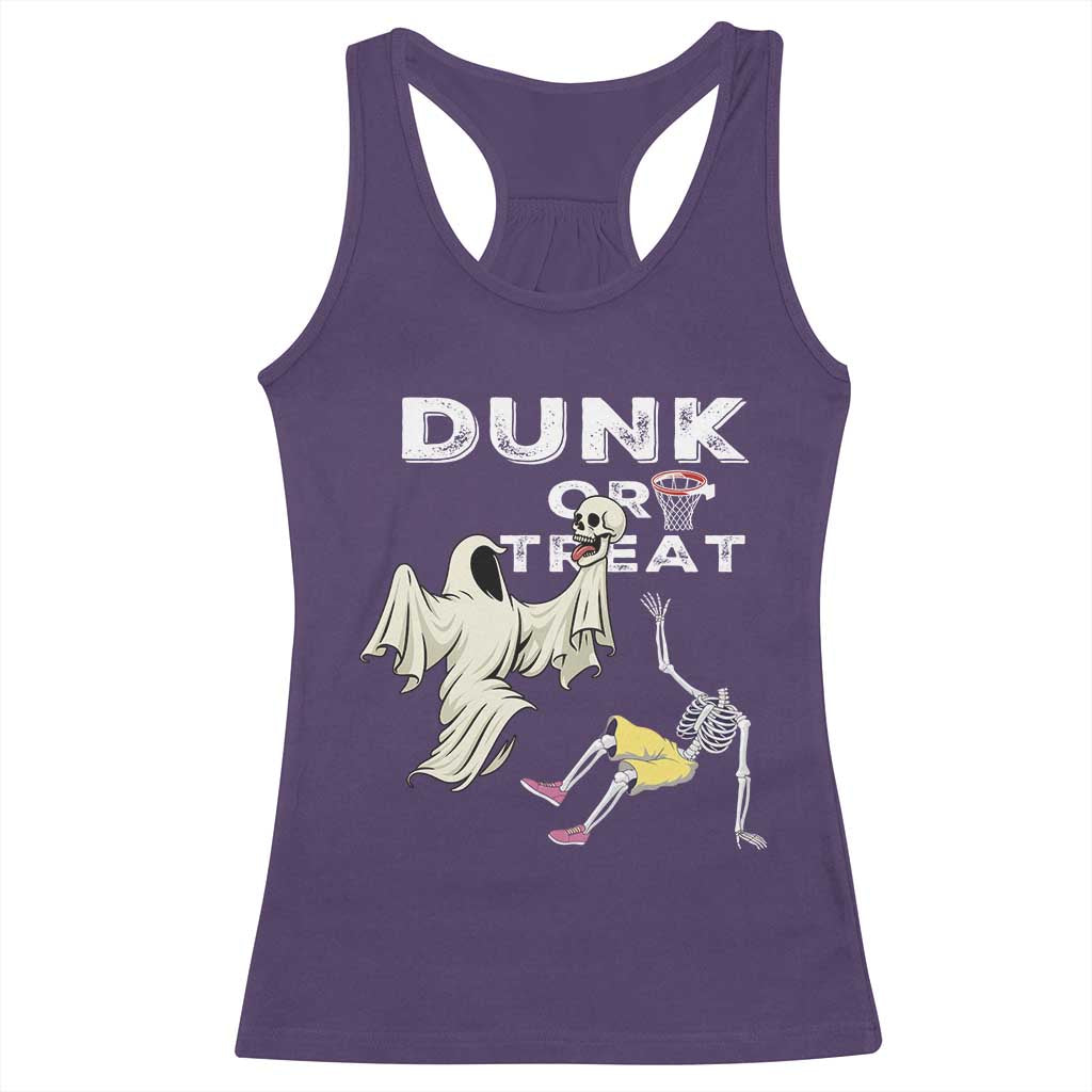Halloween Dunk Or Treat Racerback Tank Top Funny Skeleton And Ghost Playing Basketball - Wonder Print Shop