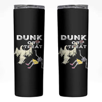 Halloween Dunk Or Treat Skinny Tumbler Funny Skeleton And Ghost Playing Basketball