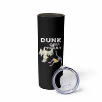 Halloween Dunk Or Treat Skinny Tumbler Funny Skeleton And Ghost Playing Basketball