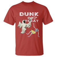 Halloween Dunk Or Treat T Shirt Funny Skeleton And Ghost Playing Basketball - Wonder Print Shop