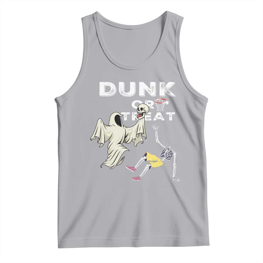 Halloween Dunk Or Treat Tank Top Funny Skeleton And Ghost Playing Basketball - Wonder Print Shop