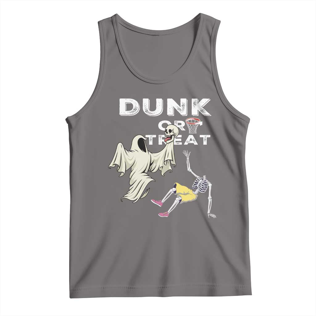 Halloween Dunk Or Treat Tank Top Funny Skeleton And Ghost Playing Basketball - Wonder Print Shop